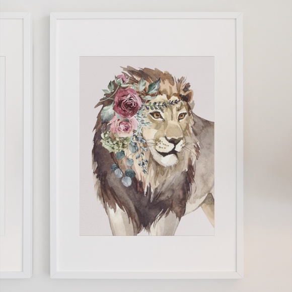 Watercolor Floral Lion Wall Art Poster Print Unframed - Picture 10 of 15
